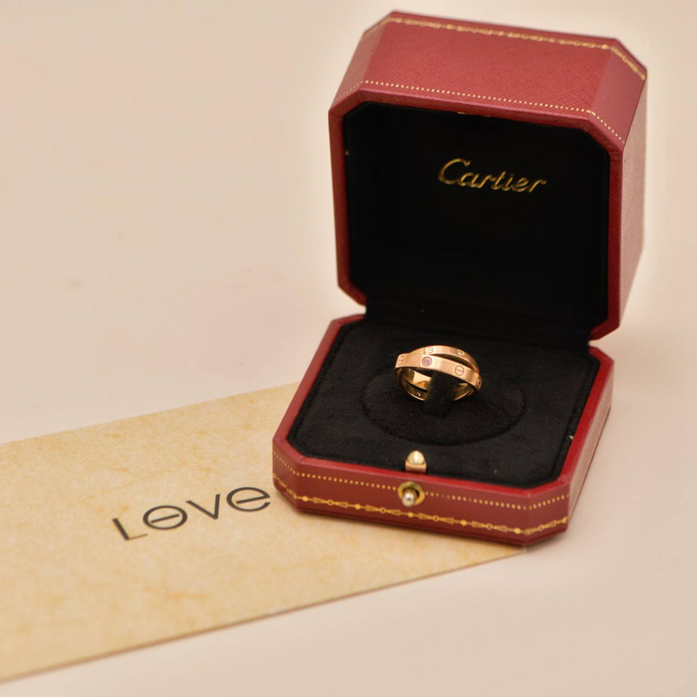 Preowned Authentic Cartier Love Double Ring Diamond Pink Sapphire 18K Rose Gold Size 54