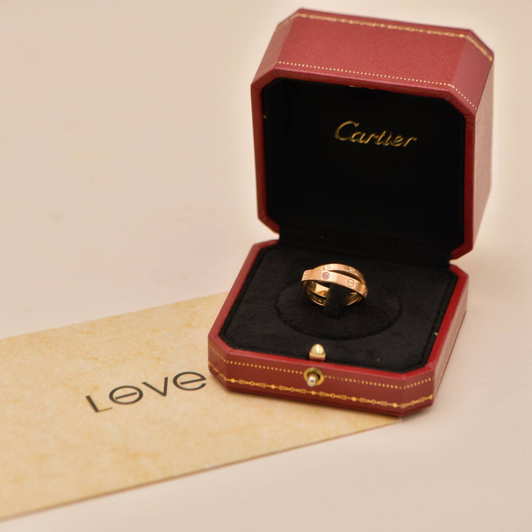 Preowned Authentic Cartier Love Double Ring Diamond Pink Sapphire 18K Rose Gold Size 54