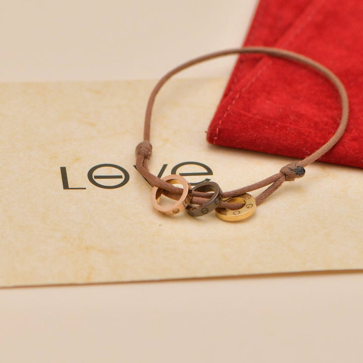 Preowned Authentic Full set Cartier Love Cord Bracelet 4 Diamond Brown Sèvres Porcelain