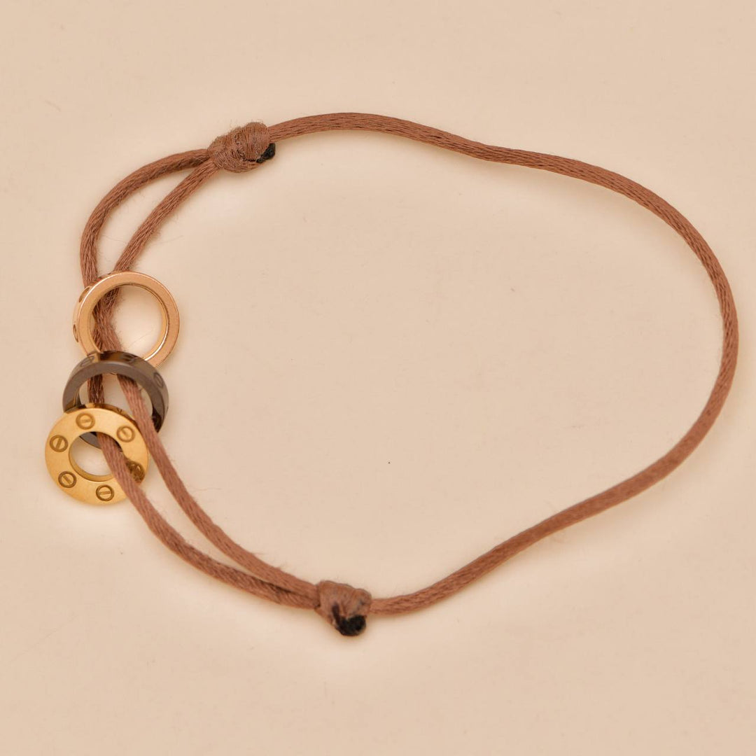 Authentic Preloved Cartier Love Cord Bracelet 4 Diamond Brown Sèvres Porcelain