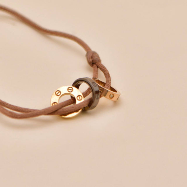 Authentic Second Hand Cartier Love Cord Bracelet 4 Diamond Brown Sèvres Porcelain