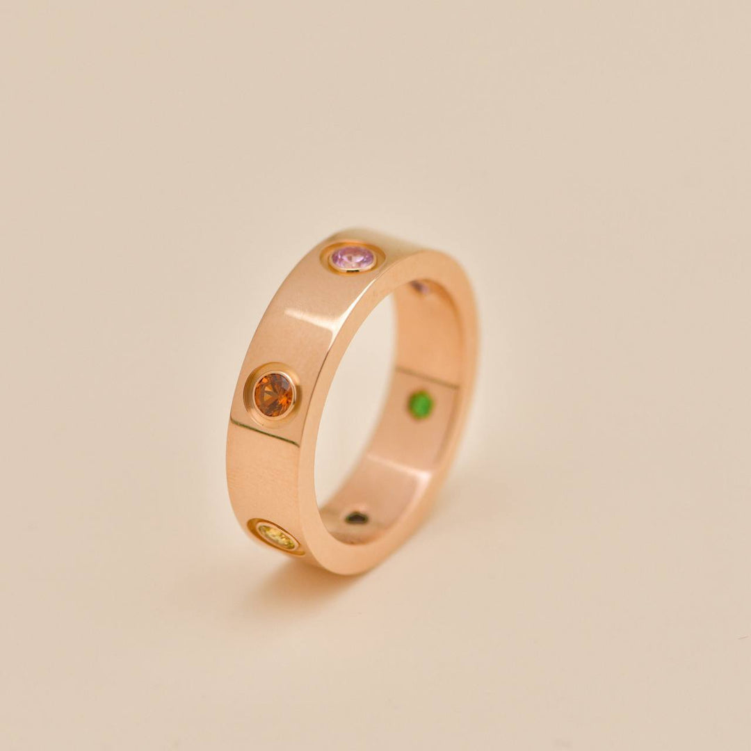 Preloved Authentic Cartier Love Ring Rainbow Multi Gem 18K Rose Gold