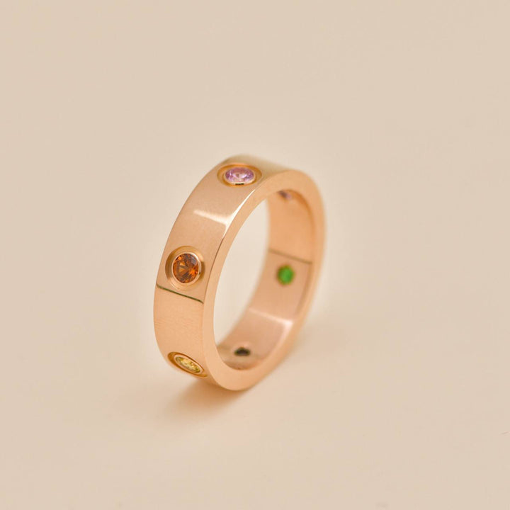 Preloved Authentic Cartier Love Ring Rainbow Multi Gem 18K Rose Gold