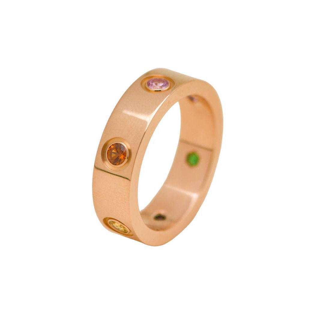 Preloved Authentic Cartier Love Ring Rainbow Multi Gem 18K Rose Gold Size 53