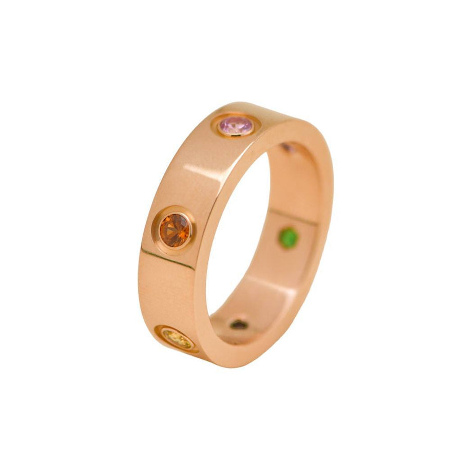 Preloved Authentic Cartier Love Ring Rainbow Multi Gem 18K Rose Gold Size 53