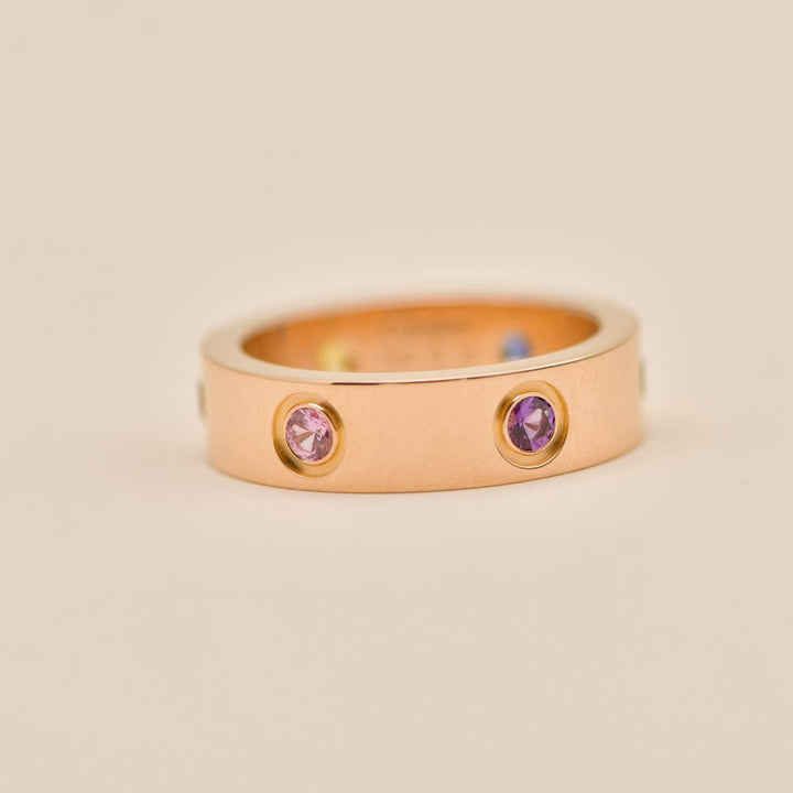 Second Hand Authentic Cartier Love Ring Rainbow Multi Gem 18K Rose Gold