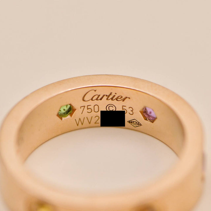 Authentic Cartier Love Ring Rainbow Multi Gem 18K Rose Gold