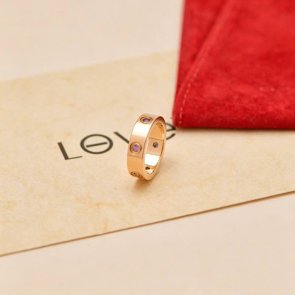 Preowned Authentic Cartier Love Ring Rainbow Multi Gem 18K Rose Gold Size 53
