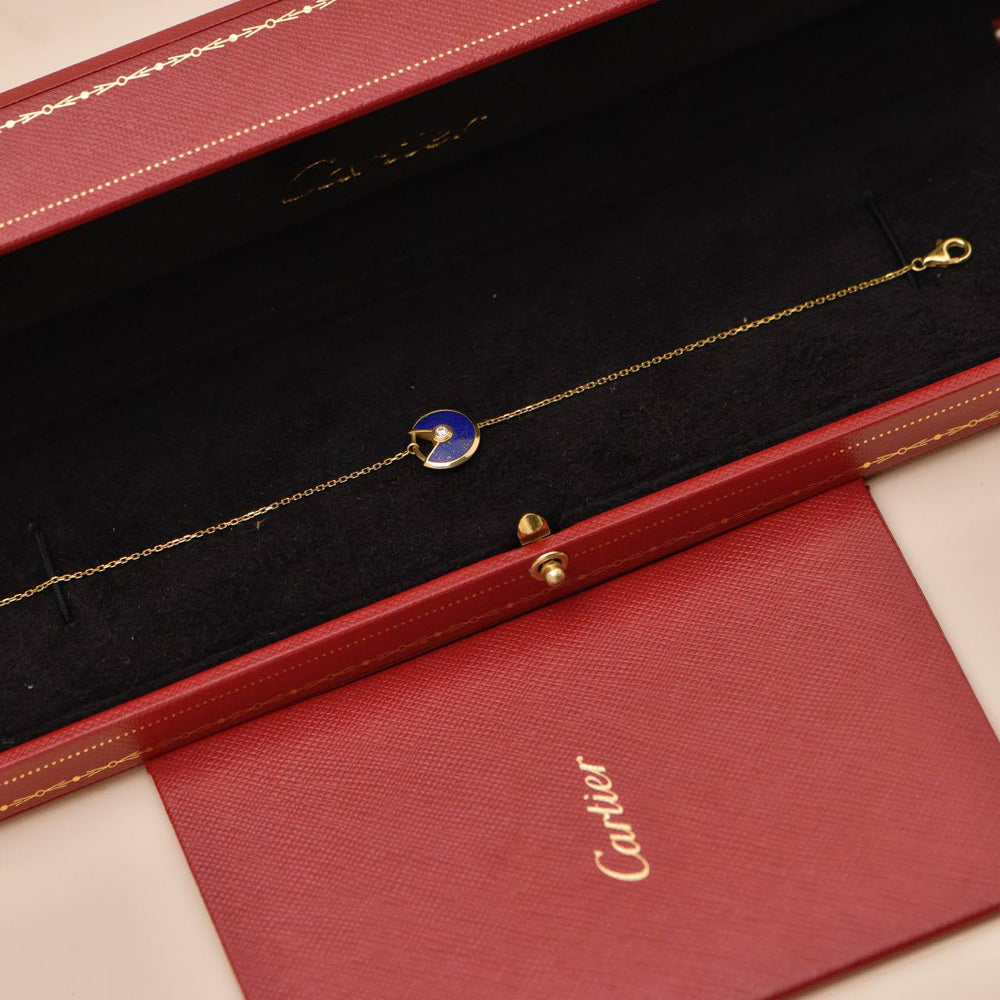 Preowned Authentic Cartier Amulette Bracelet Lapis Lazuli 18K Yellow Gold