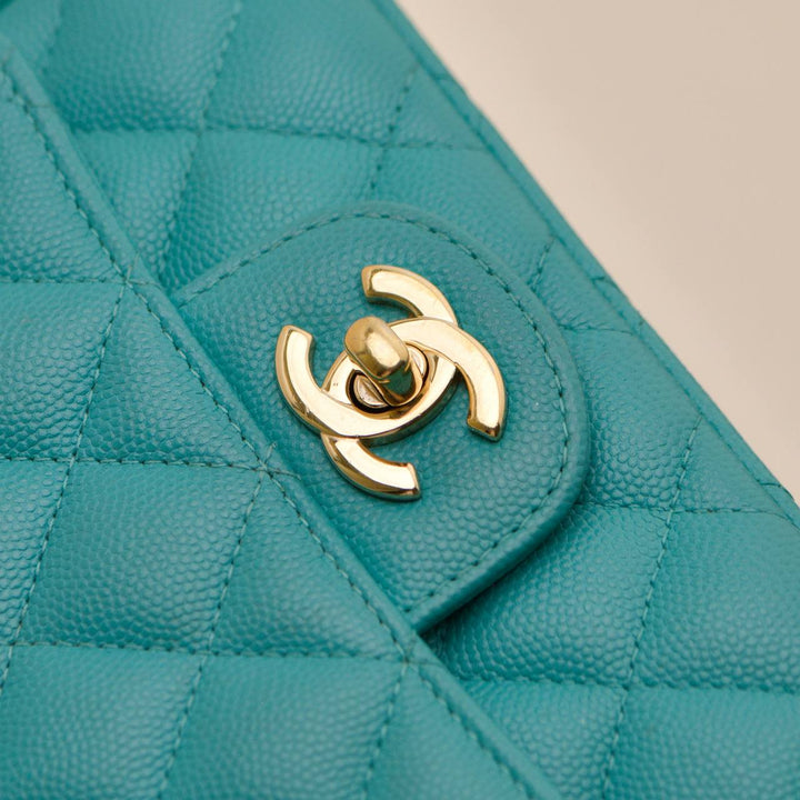 Authentic Preloved Chanel Classic Mini Square Flap Bag Grained Caviar Turquoise
