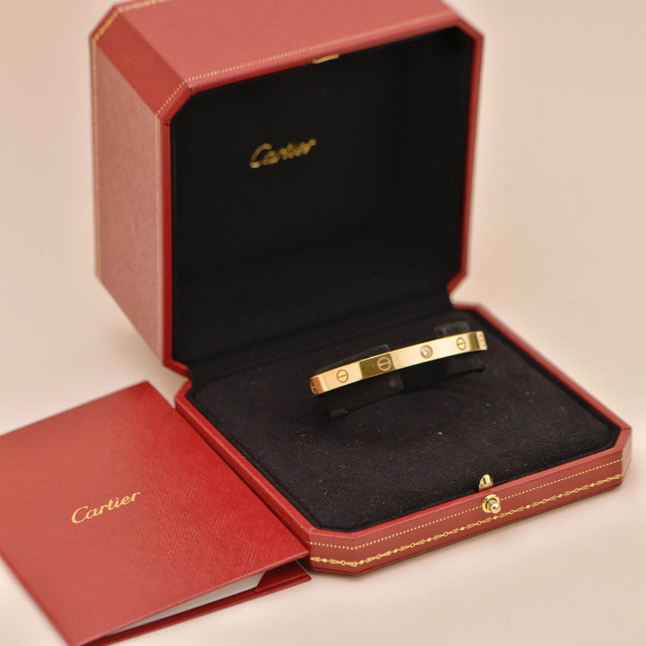 Preowned Authentic Cartier Love Cuff Bracelet One Diamond 18K Yellow Gold Size 18