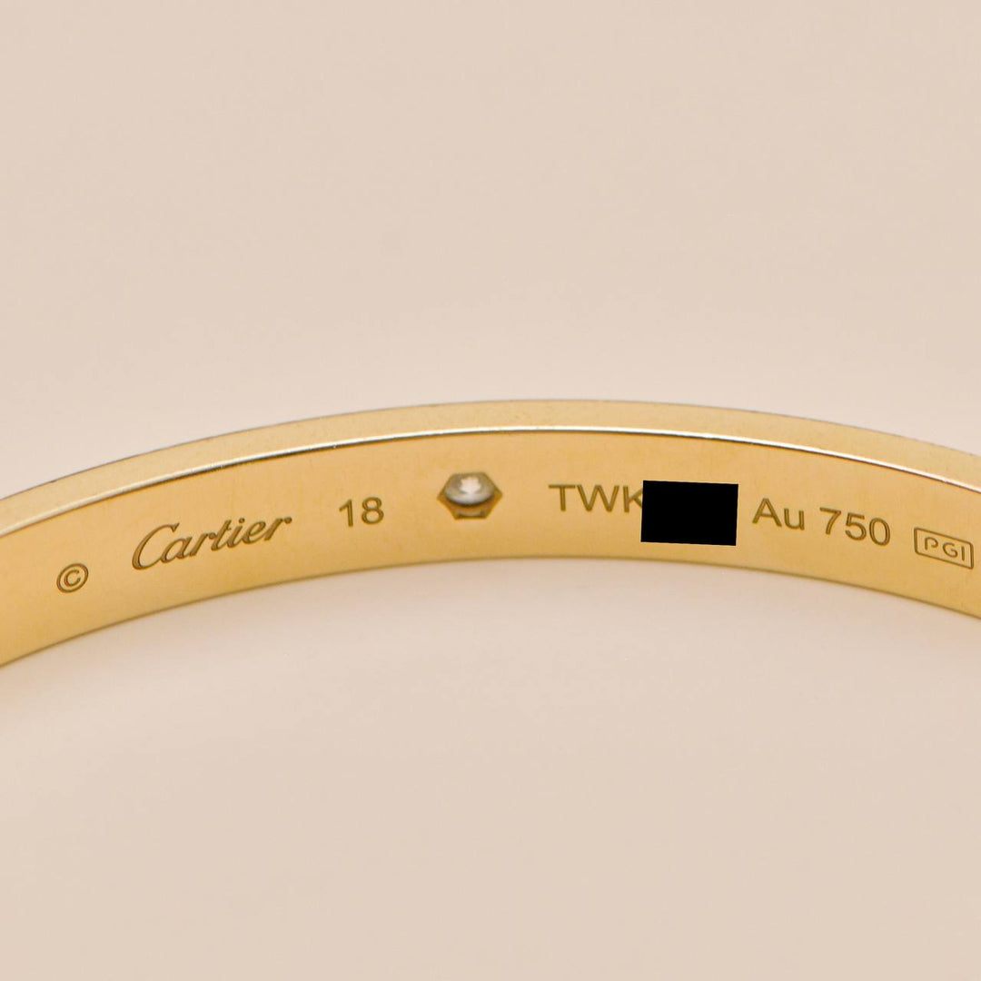 Authentic Preowned Cartier Love Cuff Bracelet One Diamond 18K Yellow Gold 