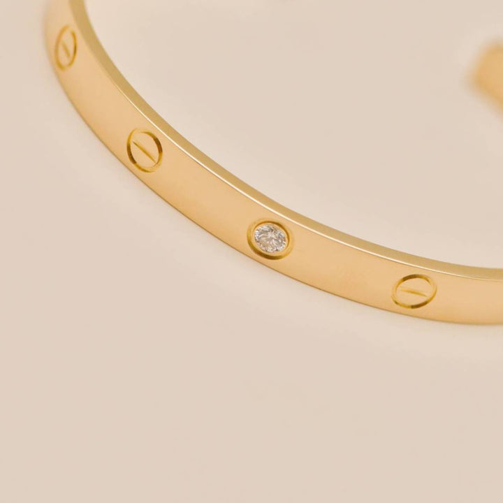 Authentic Cartier Love Cuff Bracelet One Diamond 18K Yellow Gold 