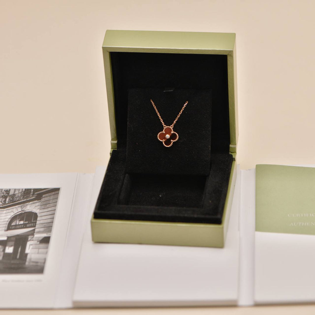 Preowned Authentic Van Cleef & Arpels Alhambra 2017 Holiday Pendant Necklace Bullseye