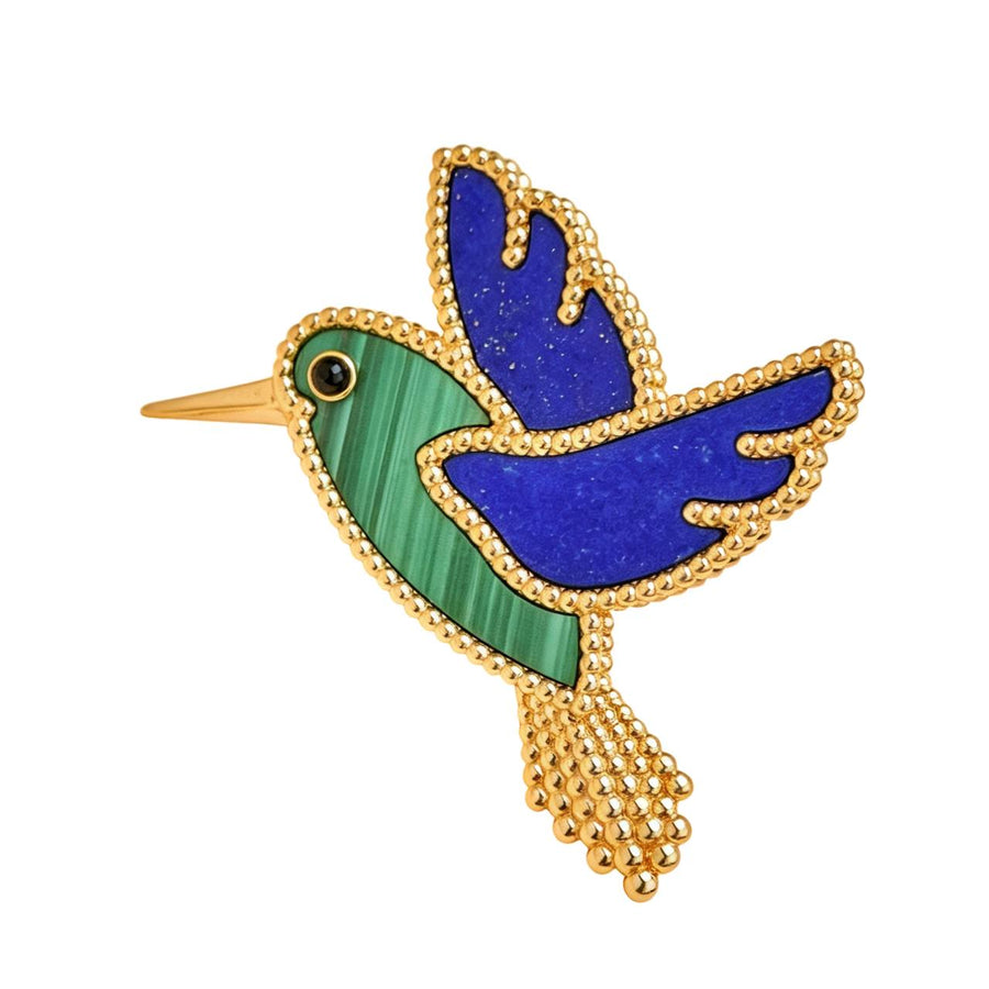 Preloved Authentic Van Cleef & Arpels Lucky Animals Hummingbird Brooch Lapis Malachite