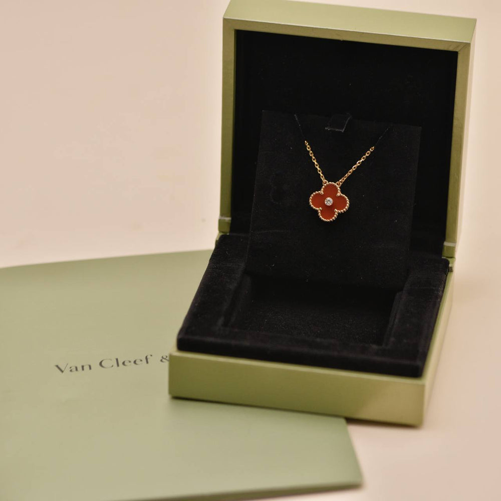 Preowned Authentic Van Cleef & Arpels Alhambra 2011 Holiday Pendant Carnelian Diamond