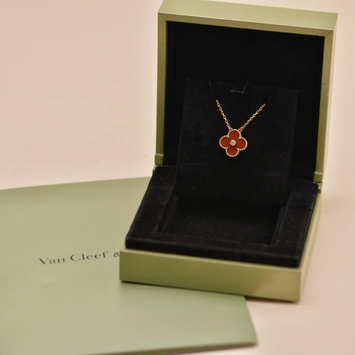 Preowned Authentic Van Cleef & Arpels Alhambra 2011 Holiday Pendant Carnelian Diamond