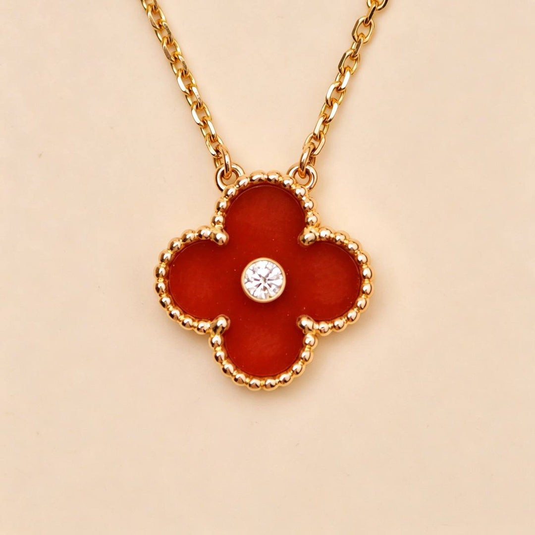 Second Hand Authentic Van Cleef Alhambra 2011 Holiday Pendant Carnelian Diamond