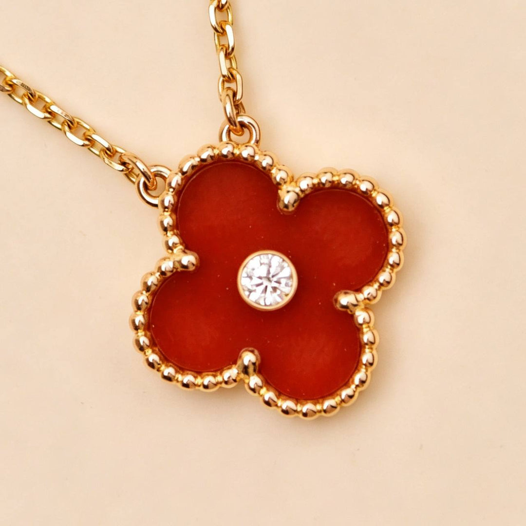 Preloved Authentic Van Cleef Alhambra 2011 Holiday Pendant Carnelian Diamond