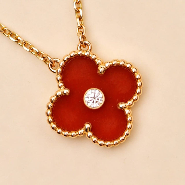 Preloved Authentic Van Cleef Alhambra 2011 Holiday Pendant Carnelian Diamond