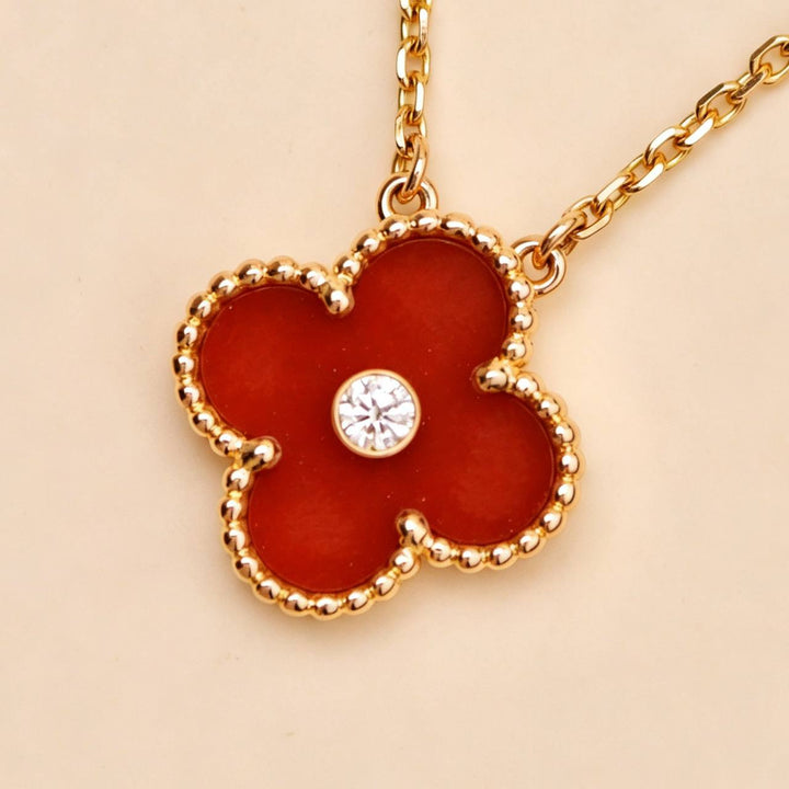 Preowned Authentic Van Cleef Alhambra 2011 Holiday Pendant Carnelian Diamond
