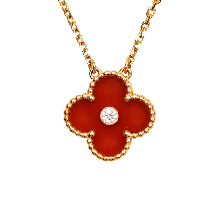 Preloved Authentic Van Cleef & Arpels Alhambra 2011 Holiday Pendant Carnelian Diamond