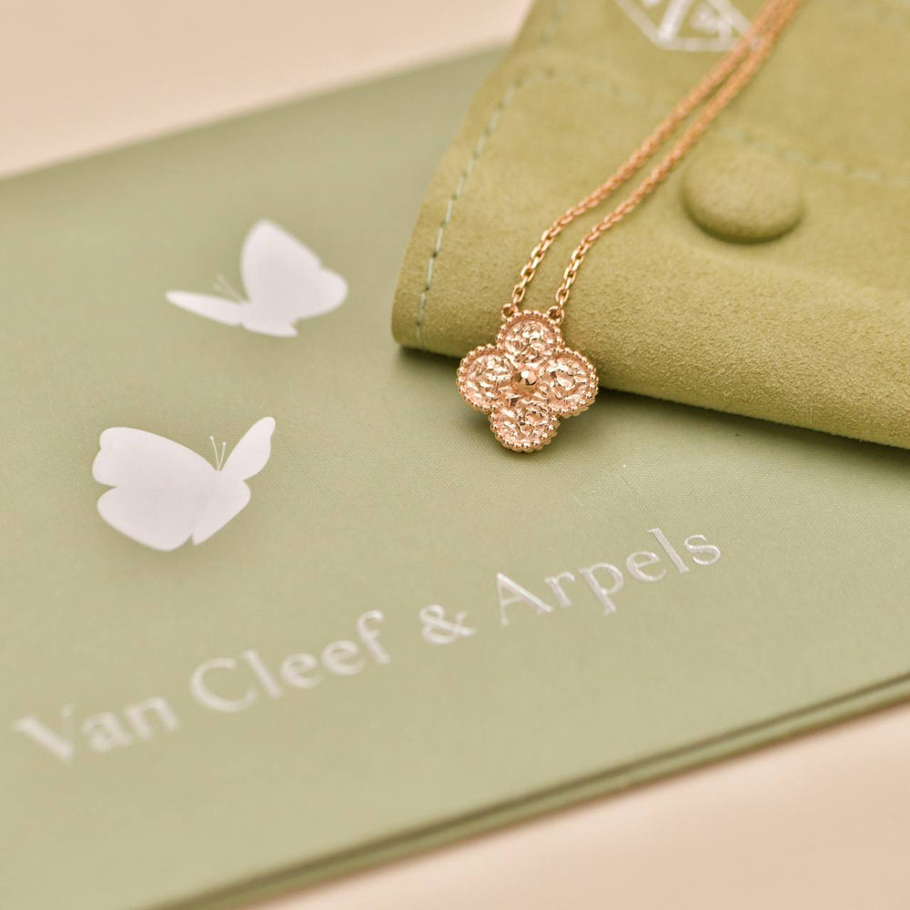 Preowned Authentic Van Cleef & Arpels Vintage Alhambra Hammered Necklace 18K Rose Gold