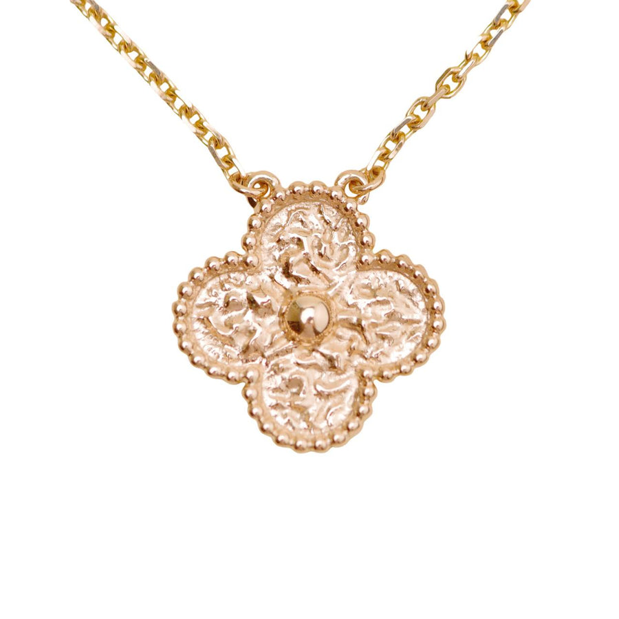Preloved Authentic Van Cleef & Arpels Vintage Alhambra Hammered Necklace 18K Rose Gold