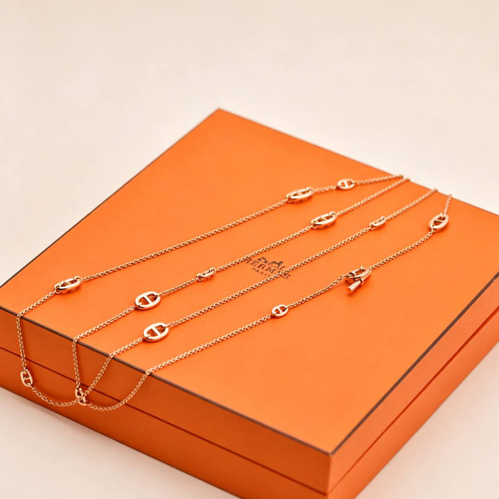 Authentic Hermès Farandole Sterling Long Necklace 18K Rose Gold 120cm