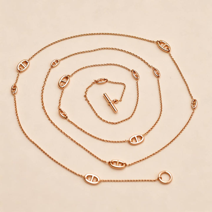 Preloved Hermès Farandole Sterling Long Necklace 18K Rose Gold 120cm