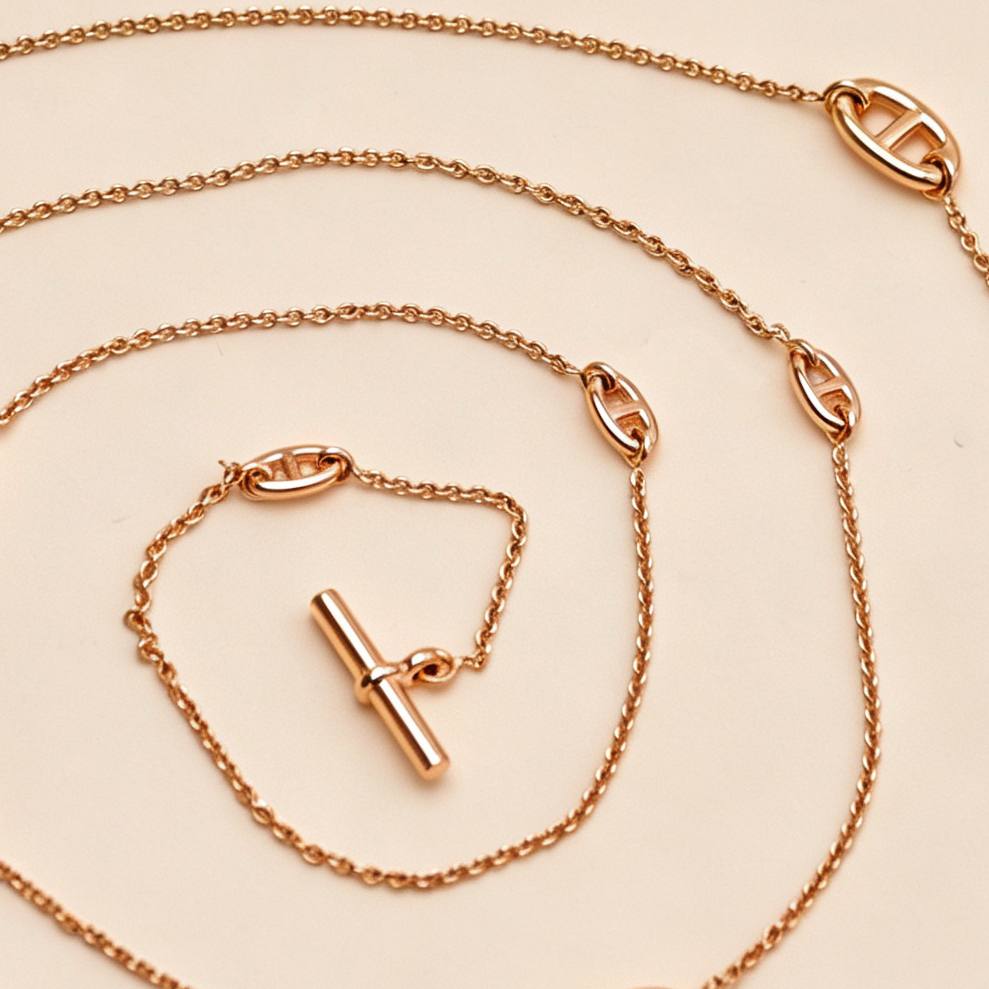 Second Hand Hermès Farandole Sterling Long Necklace 18K Rose Gold 120cm