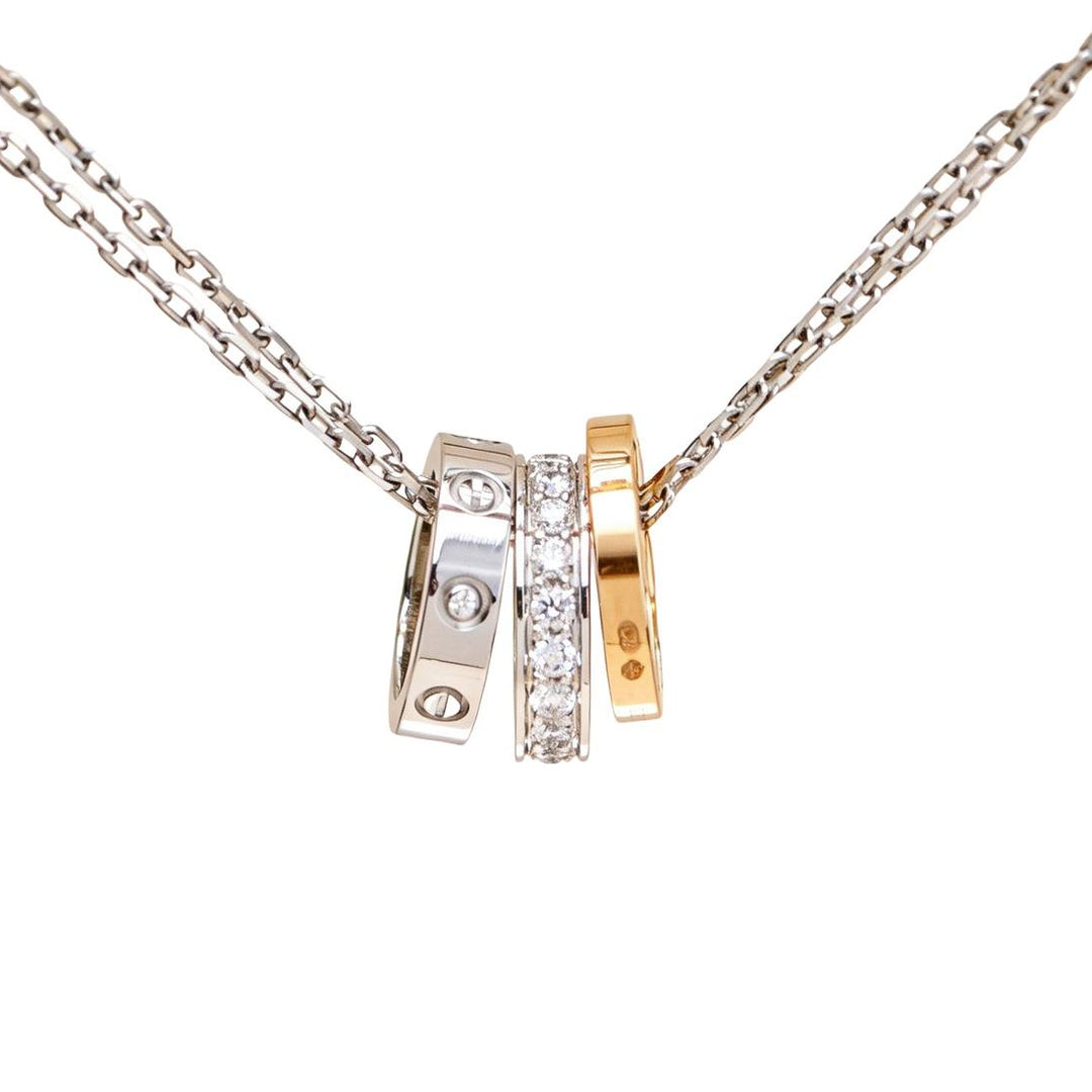 Preloved Authentic Cartier Love Necklace Three Hoop Diamond 18K Rose White Gold
