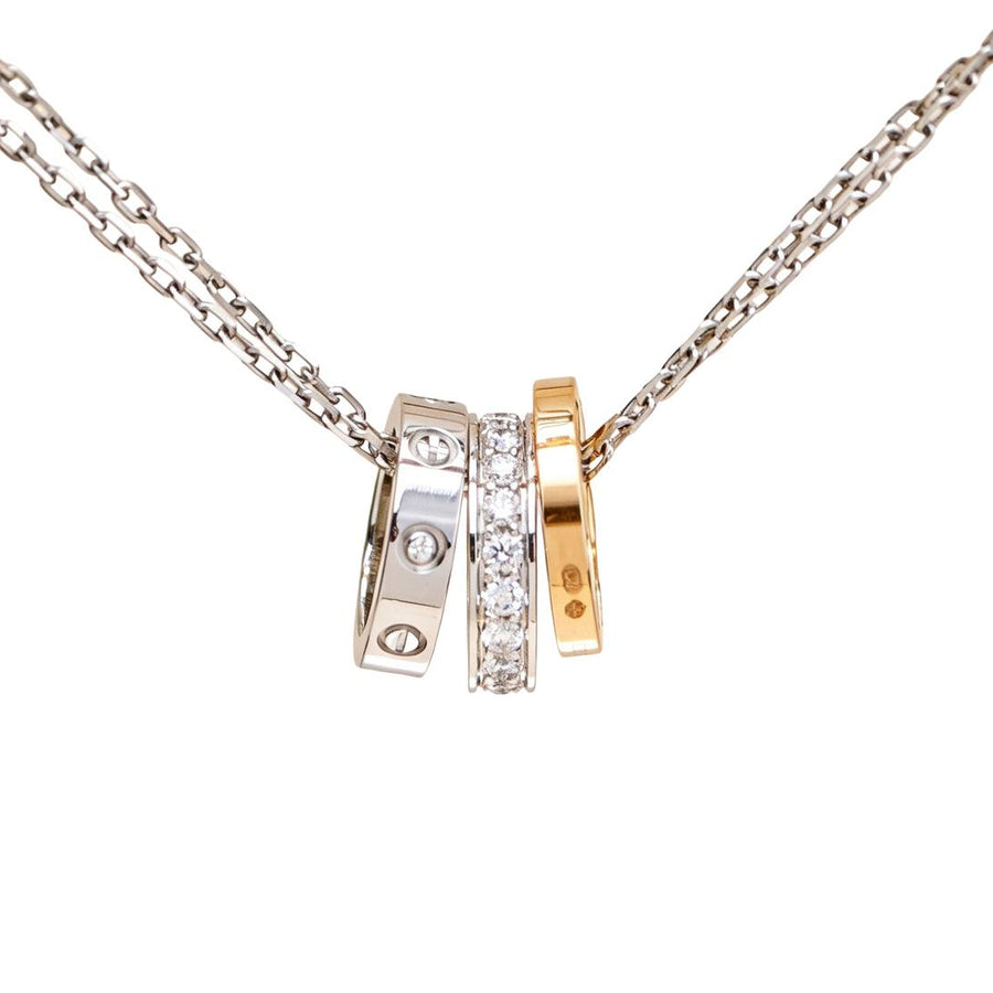 Preloved Authentic Cartier Love Necklace Three Hoop Diamond 18K Rose White Gold