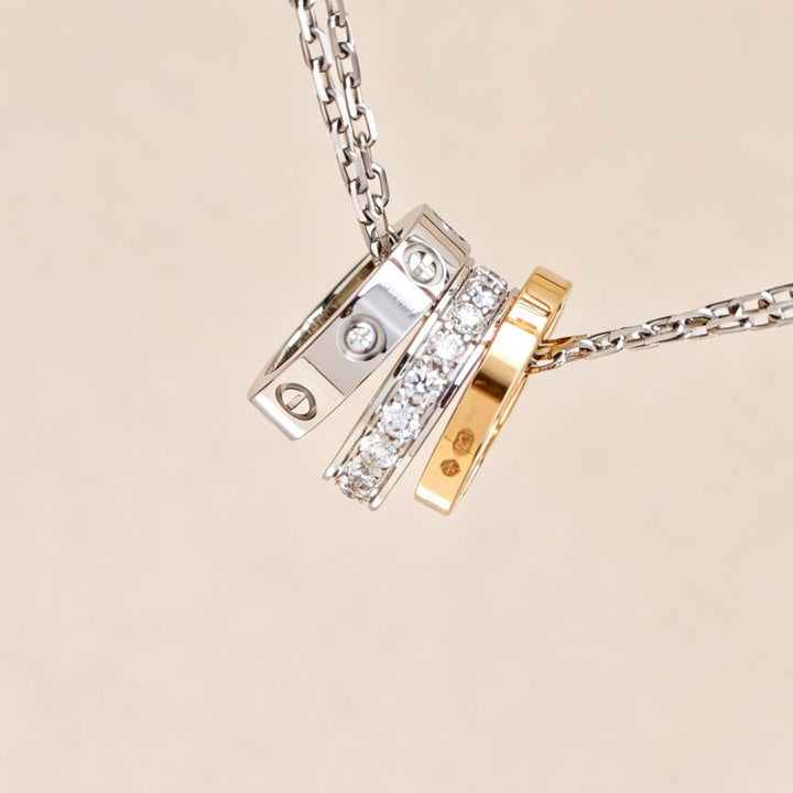 Preloved Cartier Love Necklace Three Hoop Diamond 18K Rose White Gold