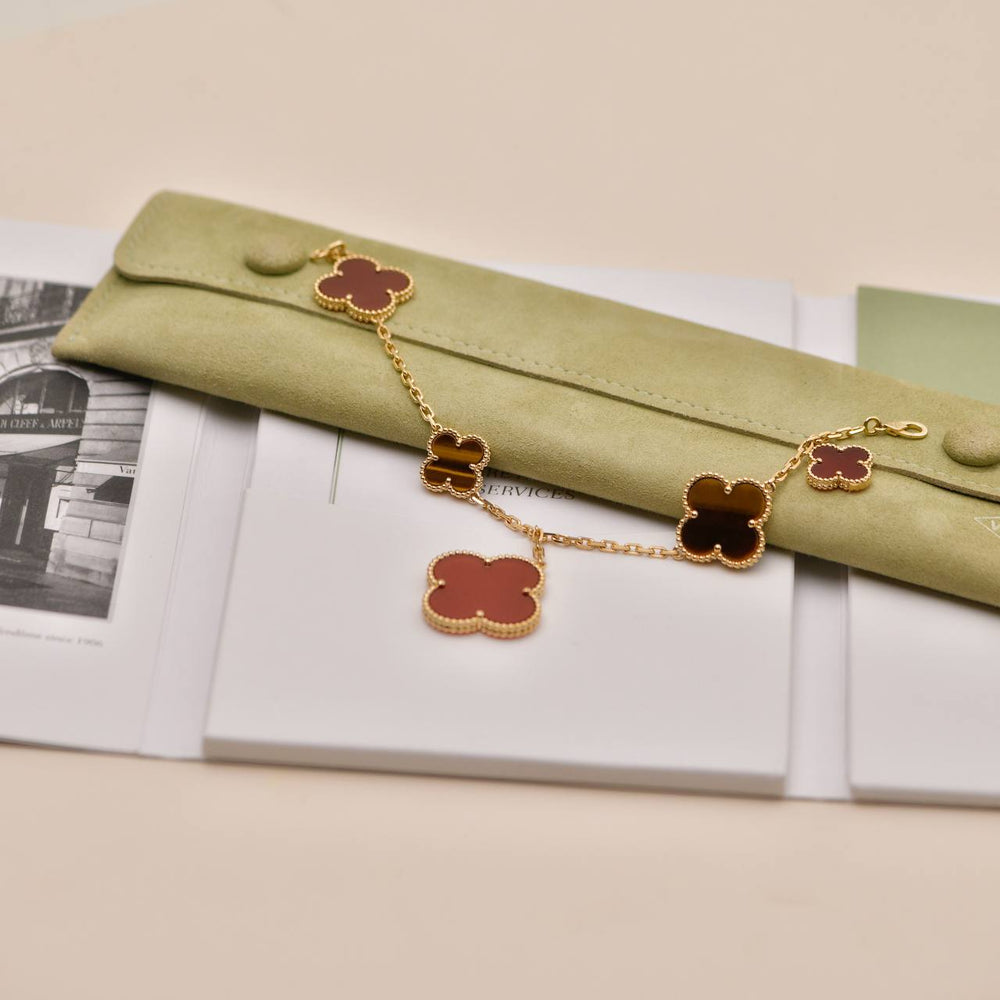 Preowned Authentic Van Cleef & Arpels Magic Alhambra Bracelet Tiger's Eye Carnelian