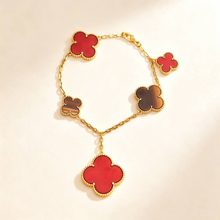 Preowned Authentic VCA Magic Alhambra Bracelet Tiger's Eye Carnelian