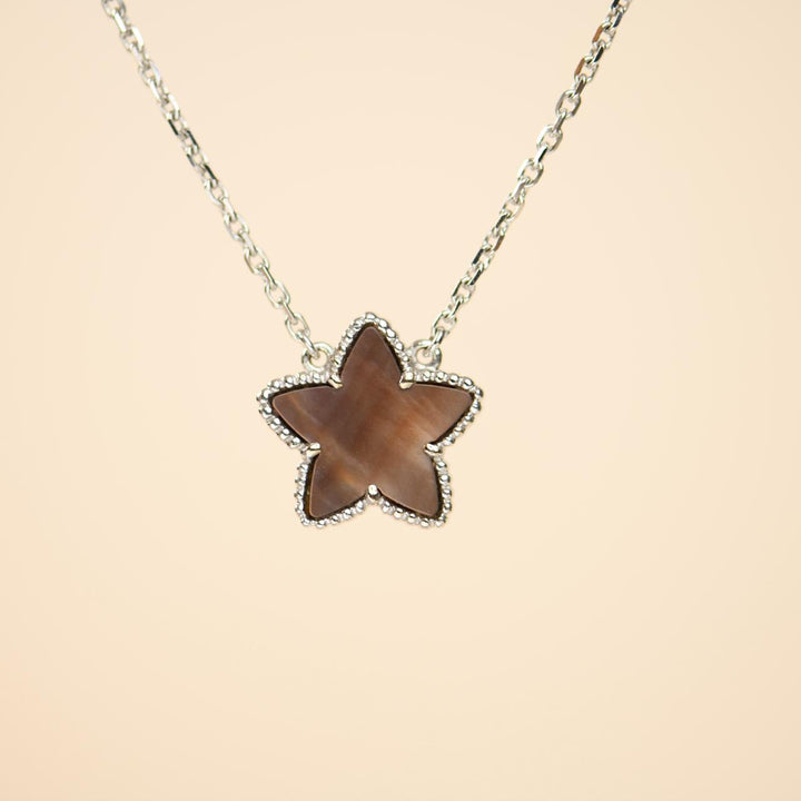 Authentic Van Cleef & Arpels Lucky Star Pendant Grey Mother of Pearl 18K White Gold