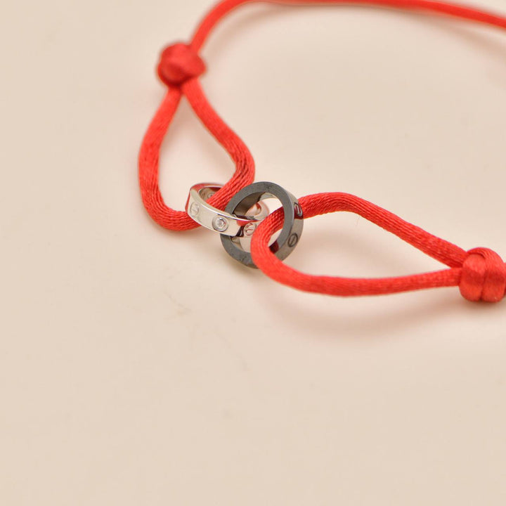 Authentic Second Hand Cartier Love Cord Bracelet Diamond Sèvres Porcelain 18k White Gold