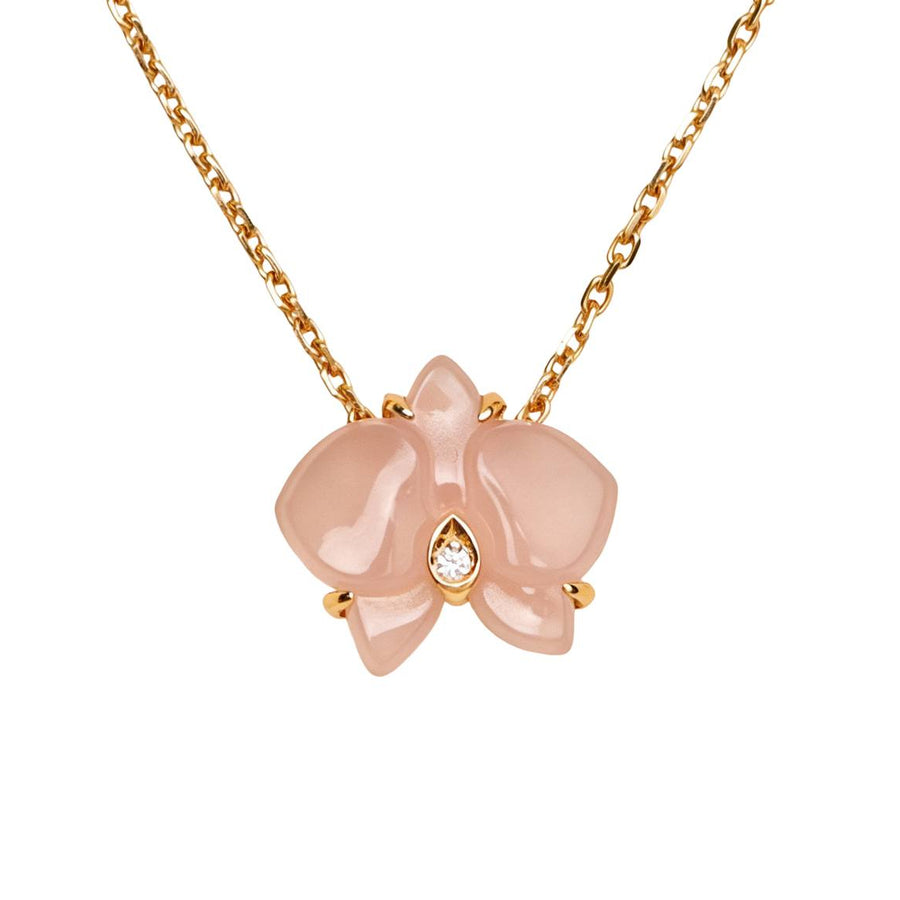 Preloved Authentic Cartier Caresse d'Orchidees Diamond Pink Chalcedony Necklace