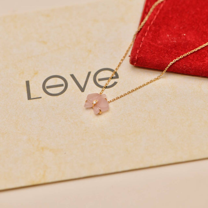 Preowned Authentic Cartier Caresse d'Orchidees Diamond Pink Chalcedony Necklace