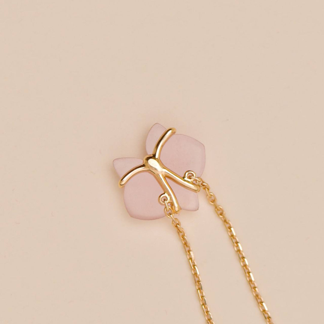 Authentic Second Hand Cartier Caresse d'Orchidees Diamond Pink Chalcedony Necklace