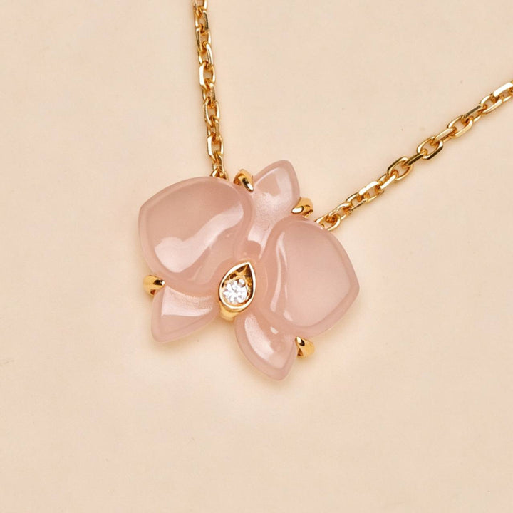 Authentic Preloved Cartier Caresse d'Orchidees Diamond Pink Chalcedony Necklace