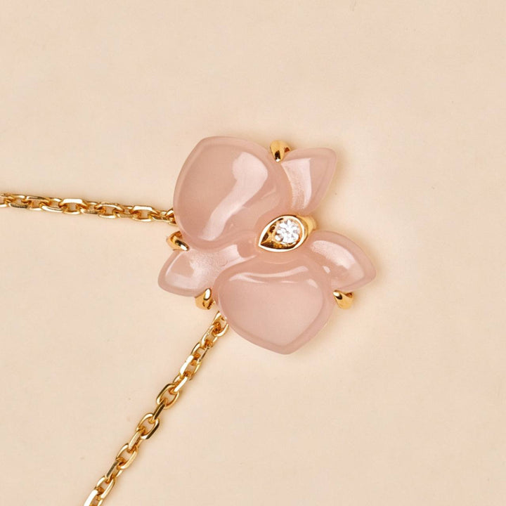 Authentic Preowned Cartier Caresse d'Orchidees Diamond Pink Chalcedony Necklace