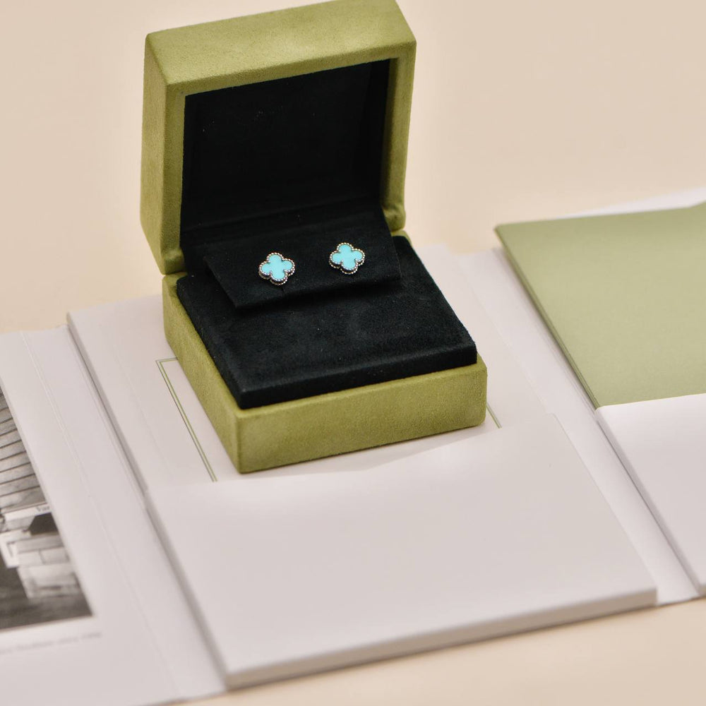 Preowned Authentic Van Cleef & Arpels Sweet Alhambra Earrings Turquoise 18K White Gold