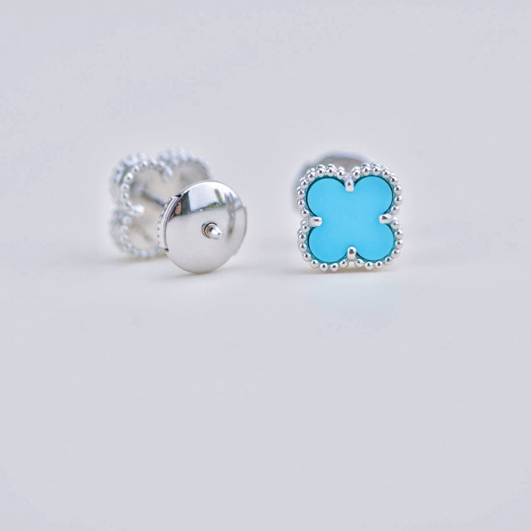 Preloved Authentic Van Cleef Sweet Alhambra Earrings Turquoise 18K White Gold