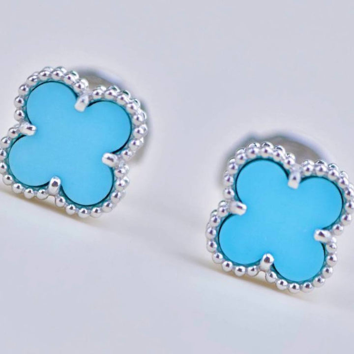 Second Hand Authentic Van Cleef Sweet Alhambra Earrings Turquoise 18K White Gold