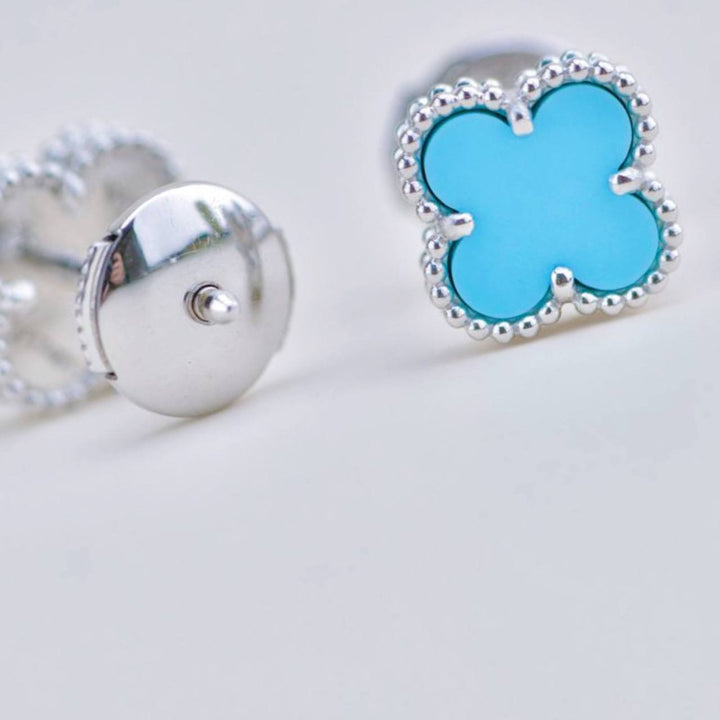 Second Hand Authentic VCA Sweet Alhambra Earrings Turquoise 18K White Gold