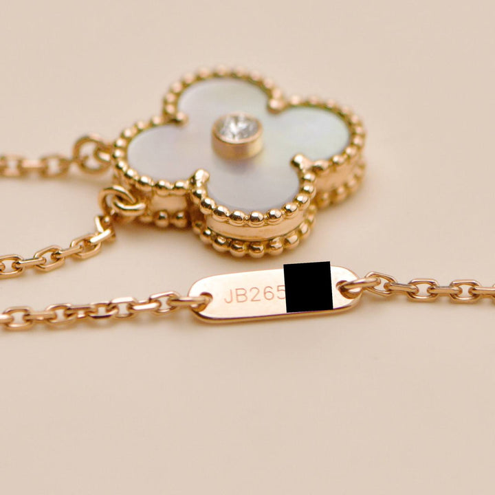 Second hand Authentic Van Cleef Alhambra 2012 Holiday Necklace Diamond Mother of Pearl