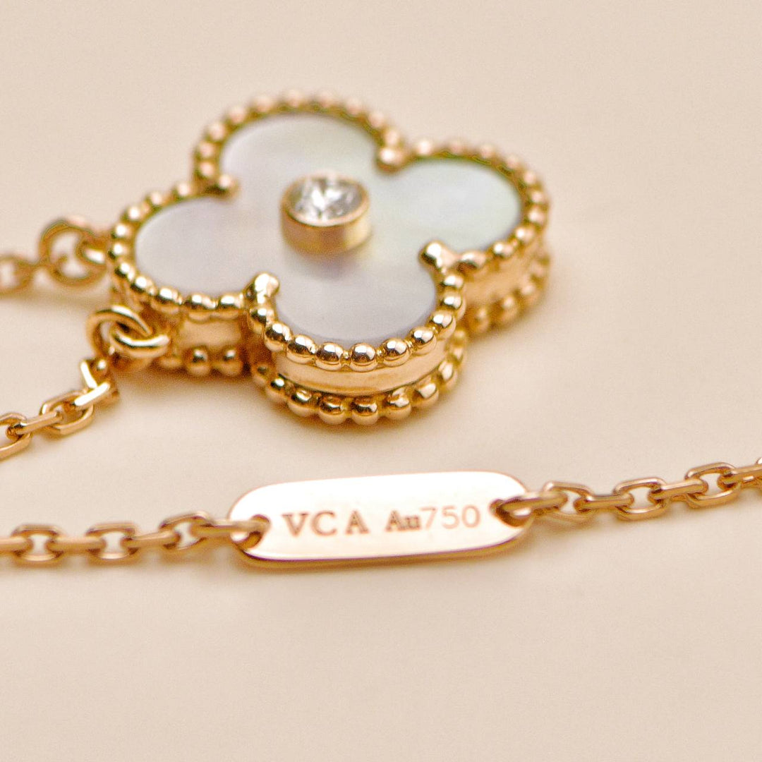 Preloved Authentic VCA Alhambra 2012 Holiday Necklace Diamond Mother of Pearl