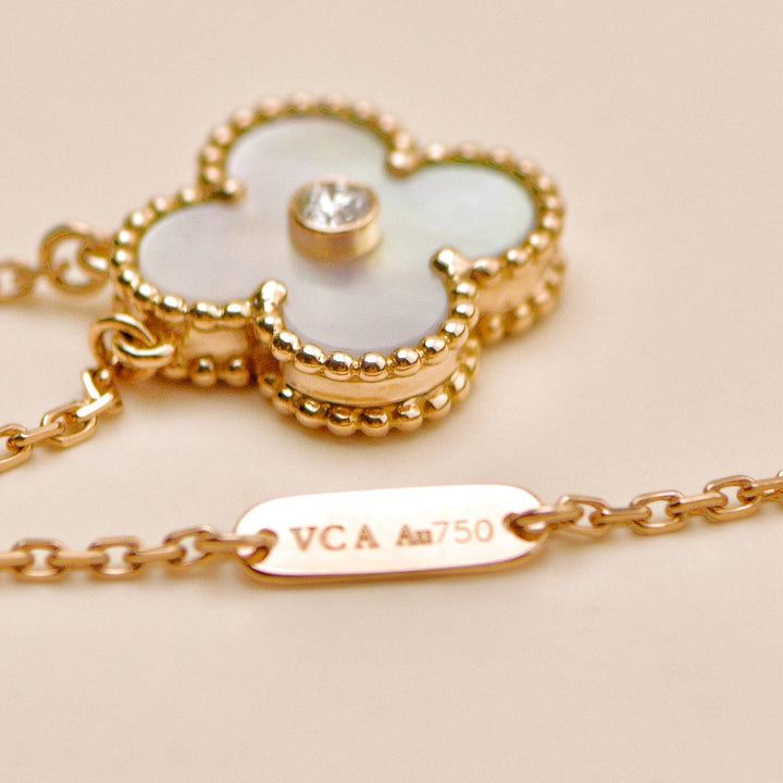 Preloved Authentic VCA Alhambra 2012 Holiday Necklace Diamond Mother of Pearl